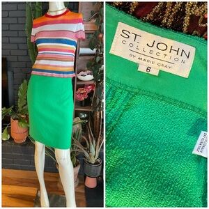 Vintage Kelly Green St John Skirt Textured Knit Boucle